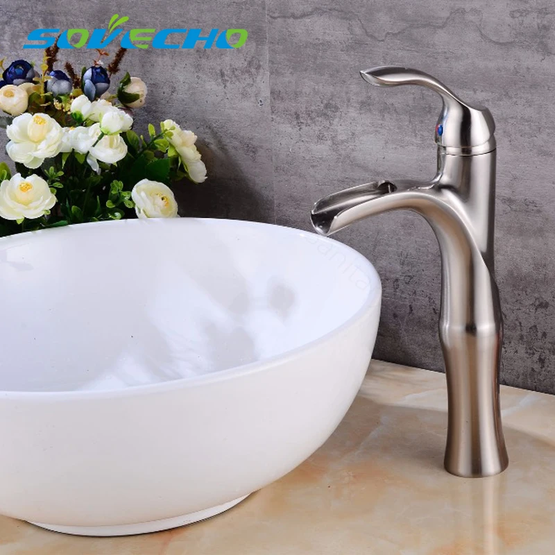 

FreeShipping Waterfall nickel brushed bathroom faucet High nickel basin mixer brushed waterfall basin faucet sink Mixer TL021