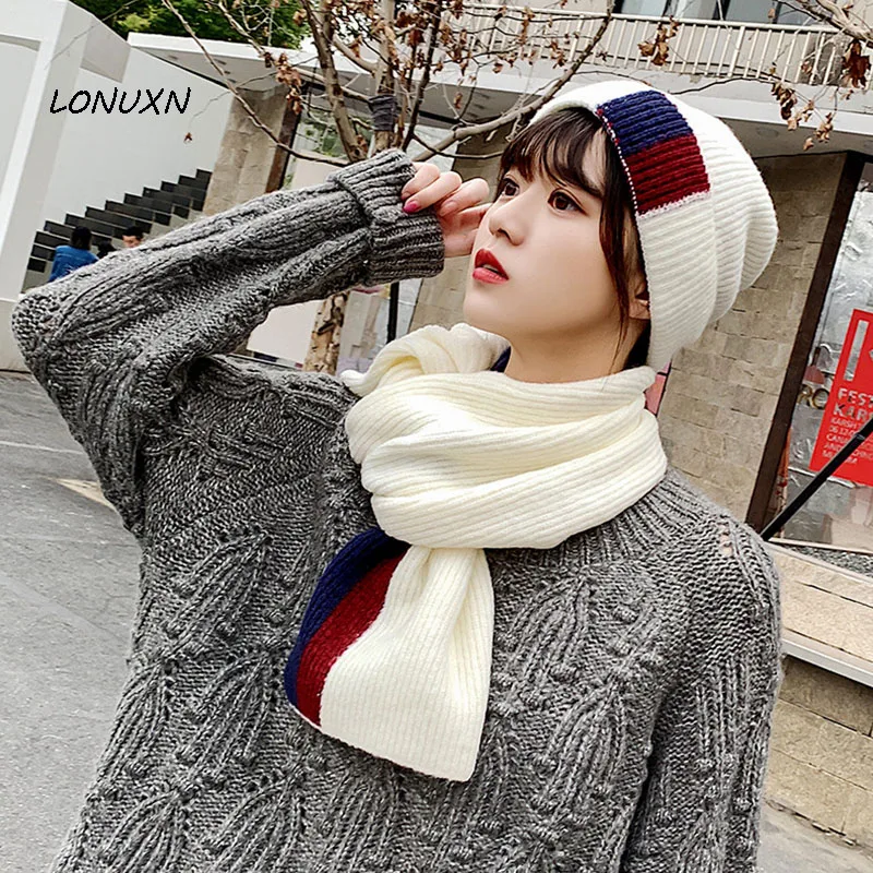 8 цветов Высокое качество Корейская версия мода новый держать теплый удобный вязаный шарф + шляпа 2 шт. дикий пара утолщаются нагрудник