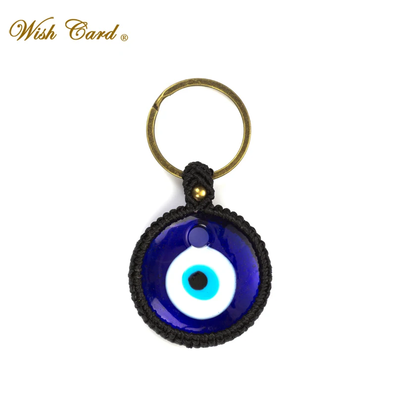 

Wish Card Blue Round Lucky Eyes Pendant Metal Pendant Key Holder Gift Jewelry Chaveiro llaveros Porte Clef Ey5179