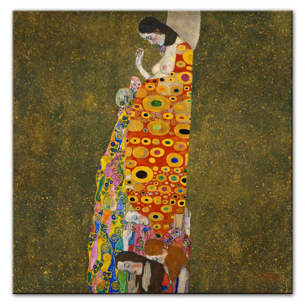 Gustav Klimt Hope II 1907-08 Холст репродукции картин на стену классические известные настенные принты для художественных холстов от Gustav Klimt