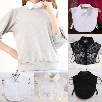 

1pc Cotton Women Pure Color Lace Detachable Lapel Choker Necklace Shirt Fashion Solid Color Fake False Collar 4 Style