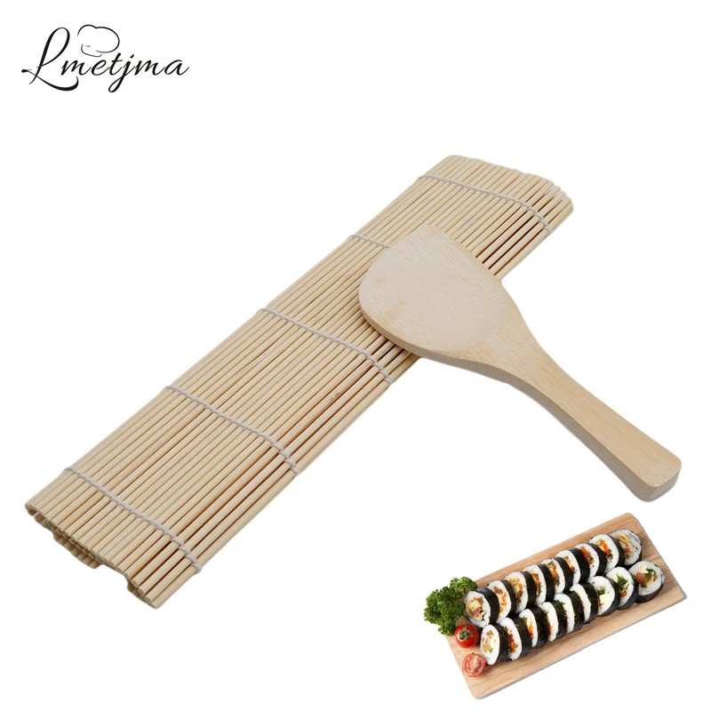 

LMETJMA Bamboo Sushi Making Kit 24*24CM Sushi Mat Rice Paddle DIY Sushi Rolling Maker Rice Roller Mold Cooking Tools PYLK1016-B