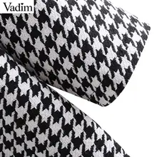 Vadim women stylish plaid loose blouses Houndstooth tassel patchwork buttons long sleeve shirts ladies retro tops blusas LA328