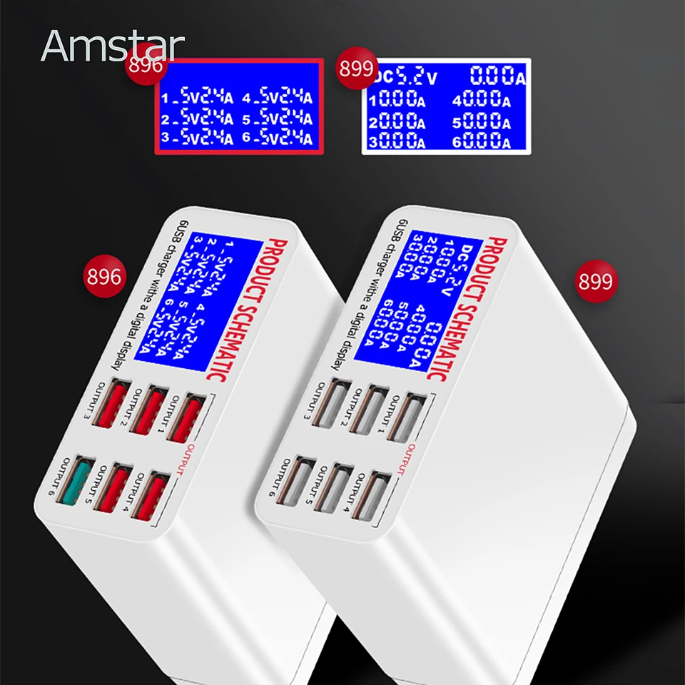 Amstar 6 Порты 40 Вт USB Зарядное устройство Quick Charge 3,0 Быстрая зарядка USB зарядная док-станция с светодиодный Дисплей для iPhone XS samsung S9 Xiaomi