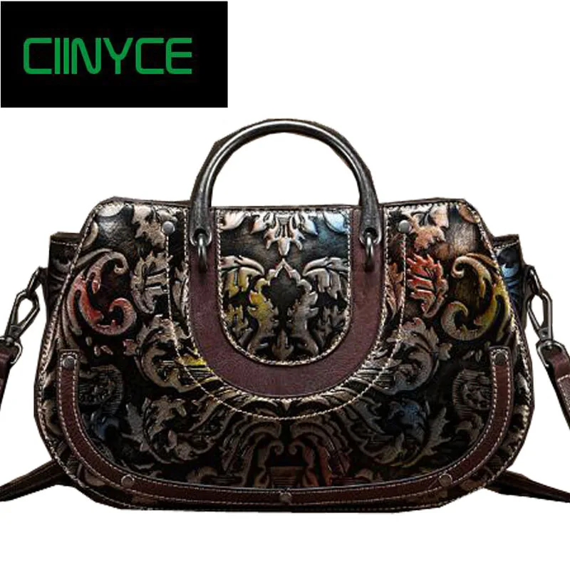 Original Designer Brand Fashion Women's Genuine Cow Leather shell totes Vintage floral Handbags crossbody messenger bags original designer brand vintage women s genuine cow leather handbags color panelled small flap totes crossbody messenger bags