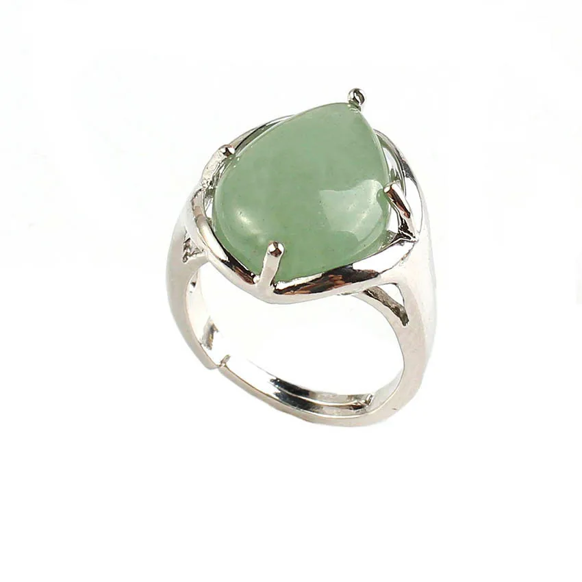 

Trendy-beads Natural Green Aventurine Silver Plated Water Drop Resizable Ring For Party Jewelry