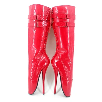 

Sexy Red Shiny Leather Knee High Women Boots Ballet Heels Shoes Unisex Boots Ladies Multi-Colors Womens Boots Size 12 Heels