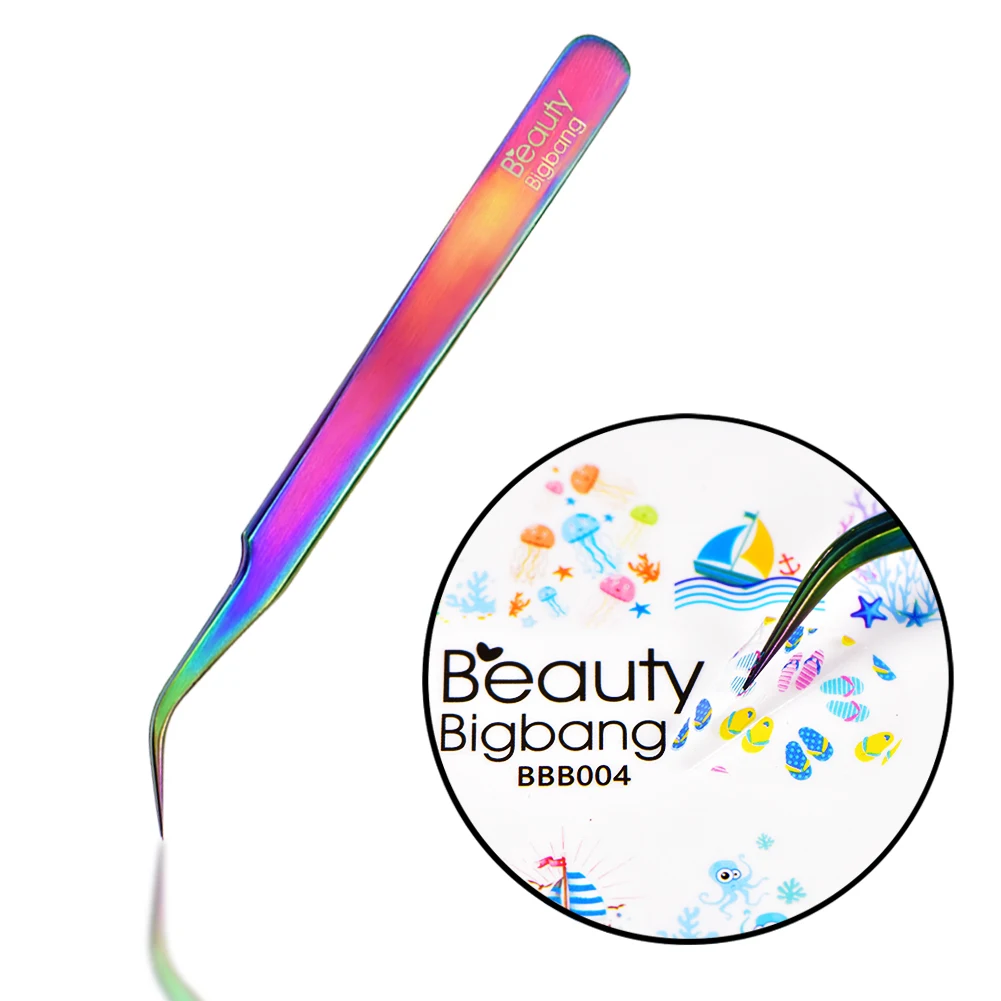Пинцет BEAUTYBIGBANG из радужной нержавеющей стали для маникюра и нейл арта