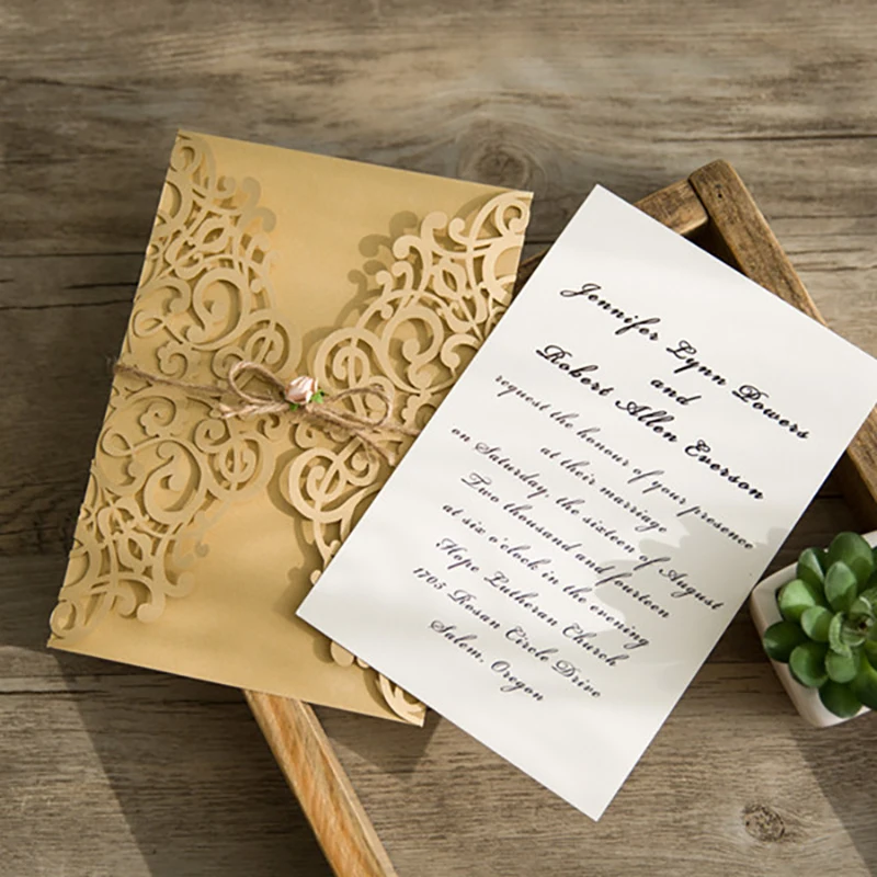  10 Set Sample Design New Gold Elegant Laser Cut Wedding Invitations Cards Customize Print Casamento - 32846269907