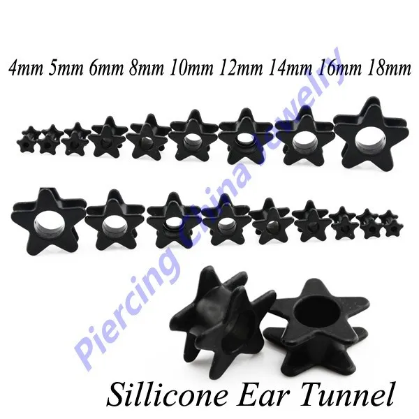 Piercing China 9pairs/lot Silicone Plugs Star Flesh Tunnel Hollow Expander Body Jewelry Free Shipping |