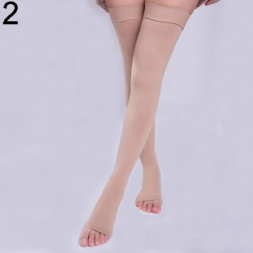 Чулки унисекс; медицинские компрессионные чулки до колена; варикозное расширение вен; длинные носки до бедра с открытым носком для показа красивых ног - Цвет: Nude