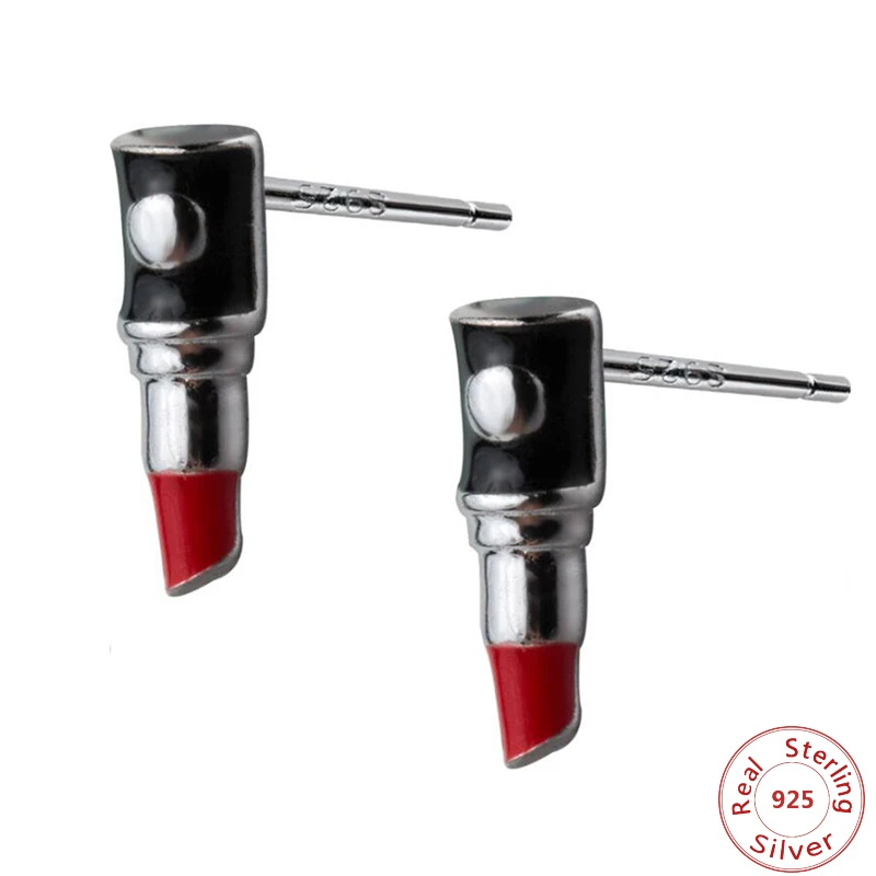 

New Red Lipstick Lips Stud Earrings For Women S925 Sterling Silver Funny Cute Earring Fashion Jewelry For Girls Women Teen Gift