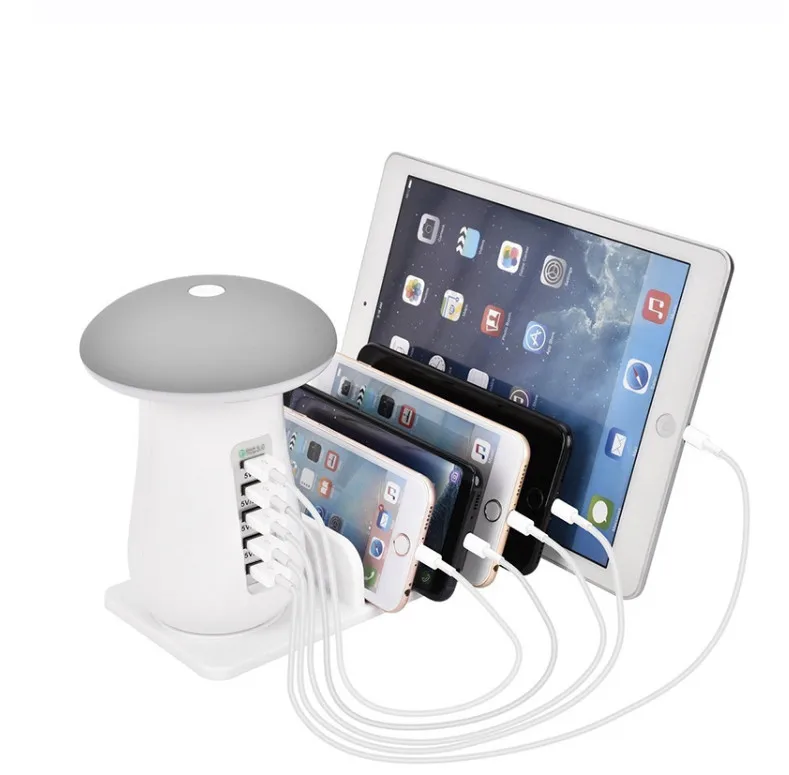 

Multiple USB Phone Charger Mushroom Night Lamp Charging Station Dock QC 3.0 Quick Charger for Mobile Phone and Tablet