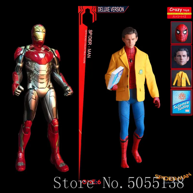 

Two Head Crazy Toys Homecoming Spider Iron Man Mark XLVII MK 47 Spiderman Deluxe Version Action Figure Collectible Model Toy