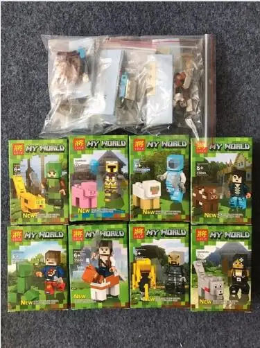 

4pcs HOT Minecrafted Steve Alex Zombie Enderman Reuben Skeleton Weapon Action Figures Toys Compatible With LegoINGlys Blocks
