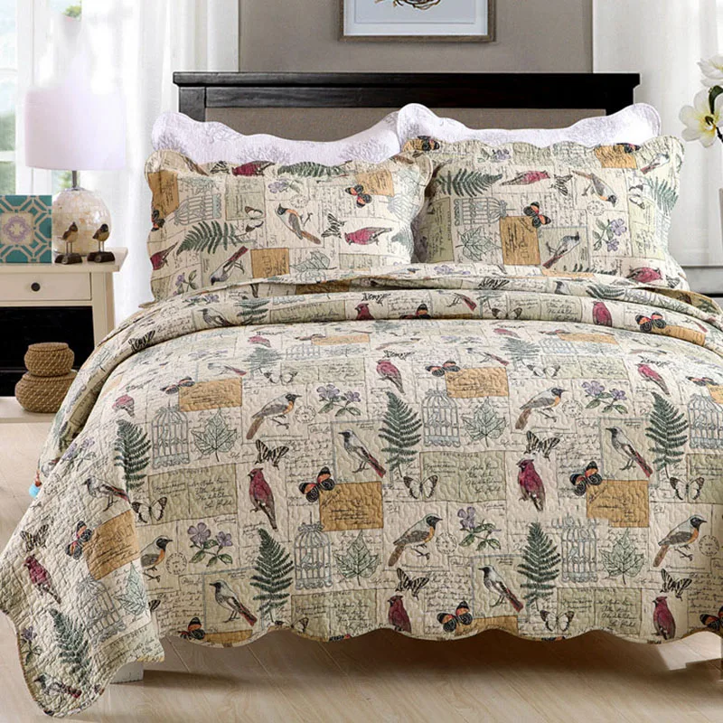 

CHAUSUB American Style Cotton Quilt SET 3PC Washed Quilts Quilted Bedspread Printed Bed Cover Bed Sheets Coverlet Set King Size