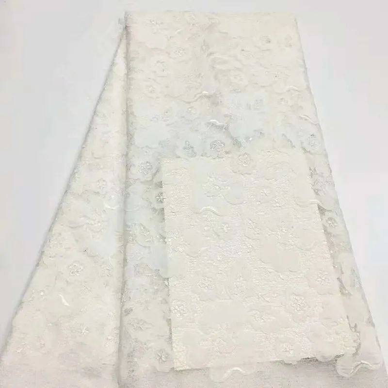 

2018 New African French White Color Sequins Lace Fabric,High Quality African Tulle Lace Fabric with Sequins For Wedding HJ1295-1