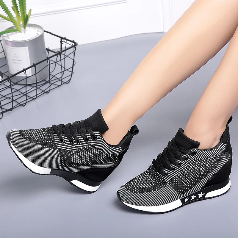 Fashion Sneakers Women Hide Heel Wedges Casual Shoes Woman Flying Knitting Breathable High Top Sneaker Shoes Women XZ115 (6)