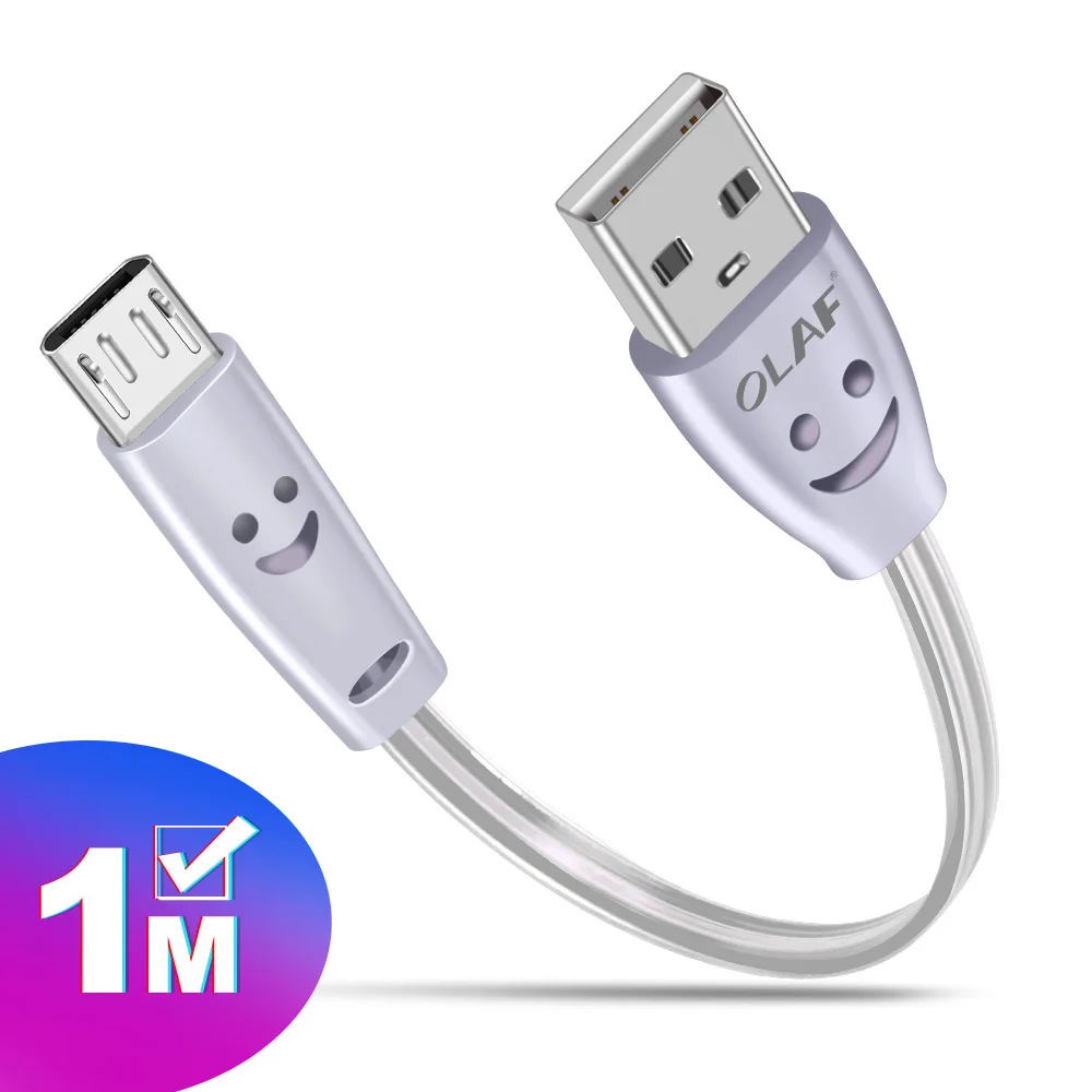 Олаф микро USB светящийся светодиодный светильник Быстрая зарядка данных улыбка мобильный телефон кабель для samsung Xiaomi Redmi Android usb зарядный шнур 1 м - Цвет: White