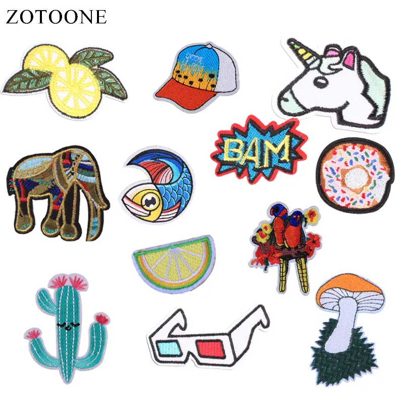 

ZOTOONE Food Patches Hat Unicorn Stickers Diy Iron on Clothes Heat Transfer Applique Embroidered Applications Cloth Fabric G