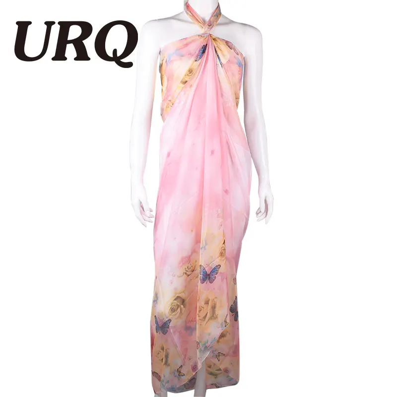 

190*150cm Summer Print Silk Scarf Oversized Chiffon Scarf Women Wrap Sarong Sunscreen Pareo Beach Cover Up Long Cape 348