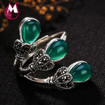 

2019 Chalcedony Garnet Adjustable Rings 100% Real 925 Silver Jewelry for women wedding rings anillos plata 925 para mujer R12