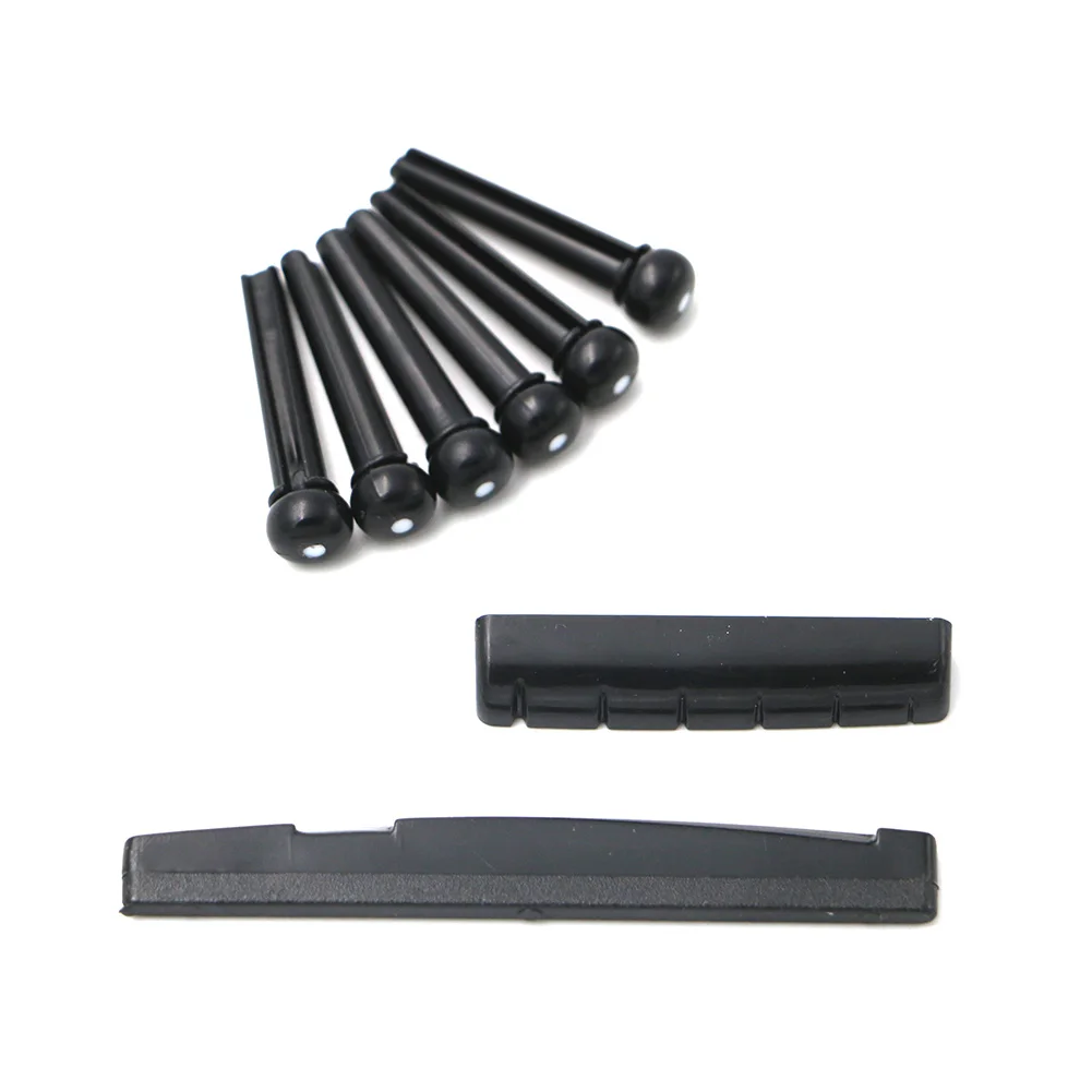 

1 Set of 6pcs Bridge Pins + 1* Classical Guitar Bone Nut +1*Bony Saddle Black for Guitar Parts & Accessories