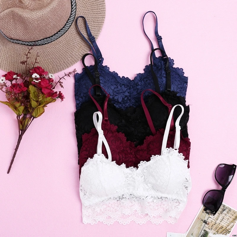 

2019 Sexy Floral Lace Padded Bra Underwear Fashion Sleeveless Bralette Tank Vest Female Lace Push Up Bras