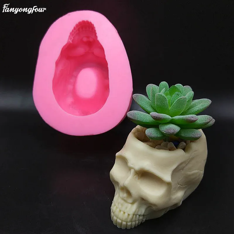3D череп силиконовые формы Горшечное растение, шоколад, пепельница ваза Плесень DIY гипса цемента бетона силиконовые формы