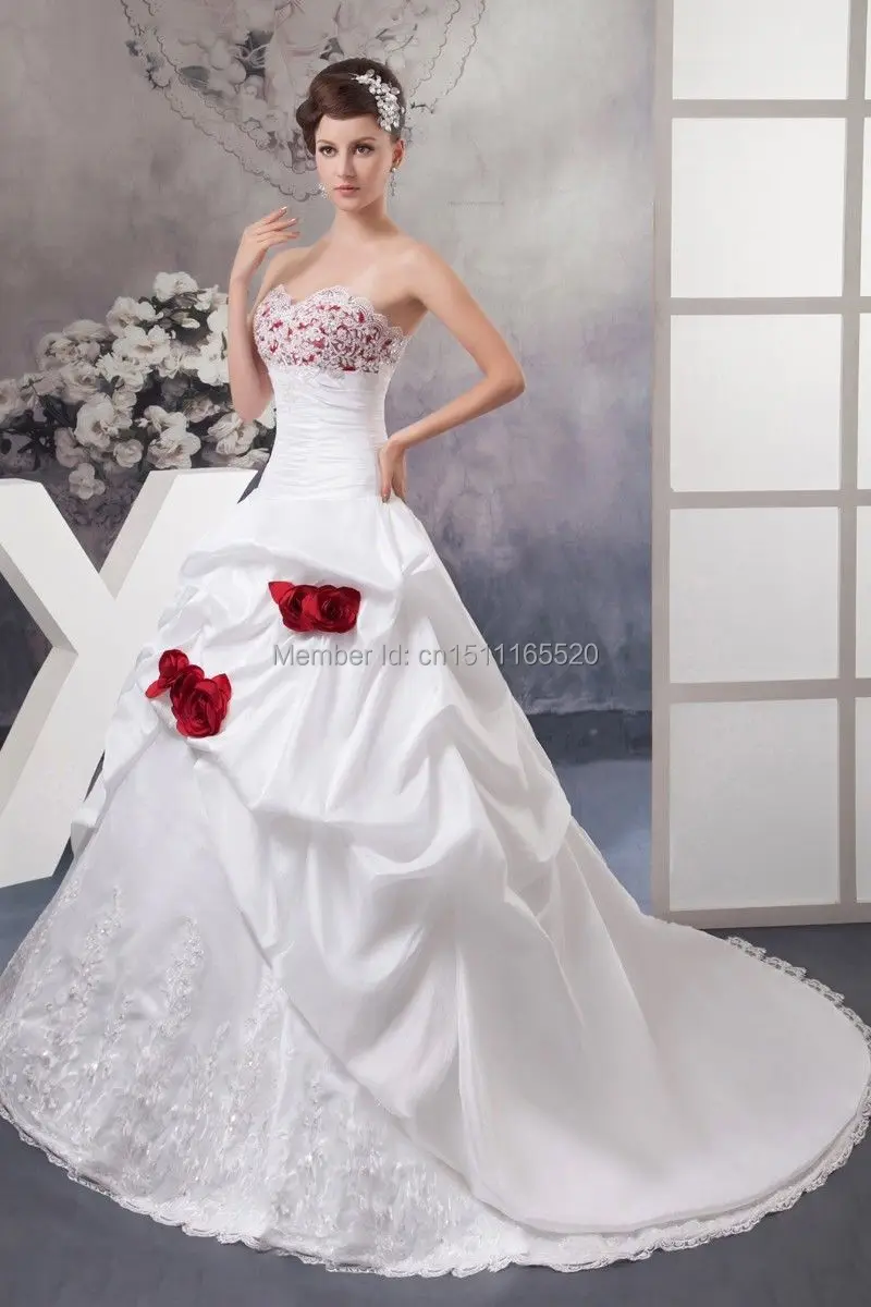 wedding dress with red roses