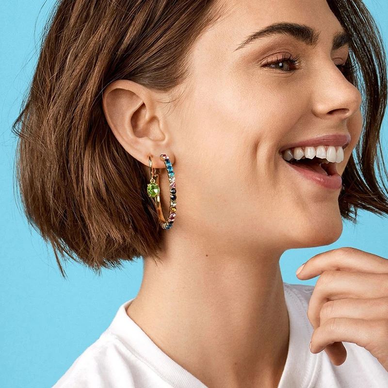 

AENSOA New Fashion 2019 Women Colroful Crystal Big Hoop Earrings Gold Color Geometric Circle Round Popular Jewelry Accessories