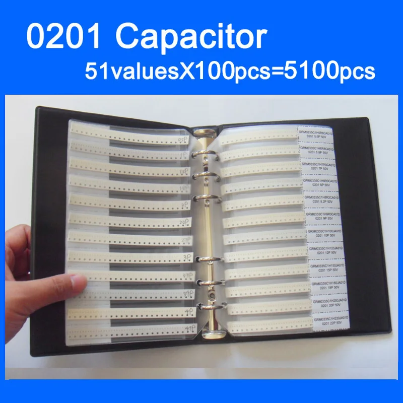 Free Shipping 0201 SMD Capacitor Sample Book 51valuesX100pcs=5100pcs 0