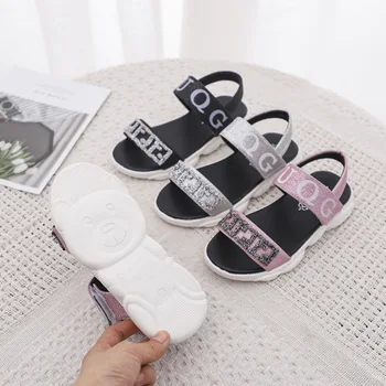 

2019 summer girls sandals children's beach shoes bear bottom soft bottom non-slip rhinestone princess shoes girl