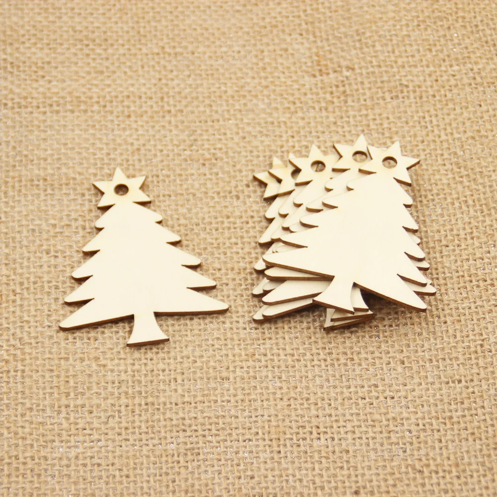 (100pcslot) 70mm Blank Unfinished Wooden Christmas Tree Tags With Strings Party Decoration  2.82
