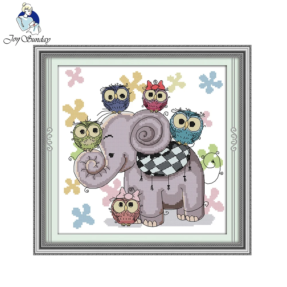 

Joy Sunday Elephant and owl Counted or Stamped cross stitch painting for Embroidery Needlework home decoration