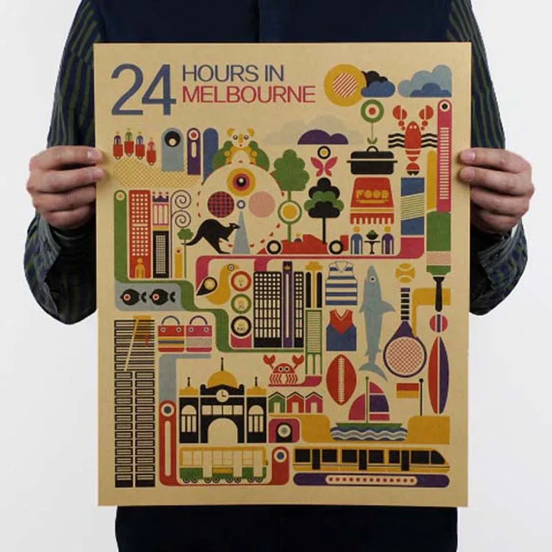 

A day in Melbourne Retro Kraft Paper Movie kitchen Poster Bar Decoration Wall Sticker Posters And Prints Decorative Painting