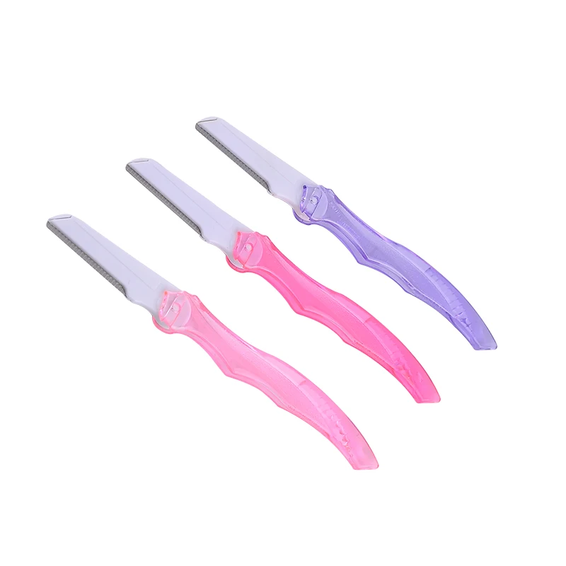

eyebrow trimmer lady to cutter 3pcs/lot plastic handle foldable stainless steel eyebrow razor shaver tool for women face care