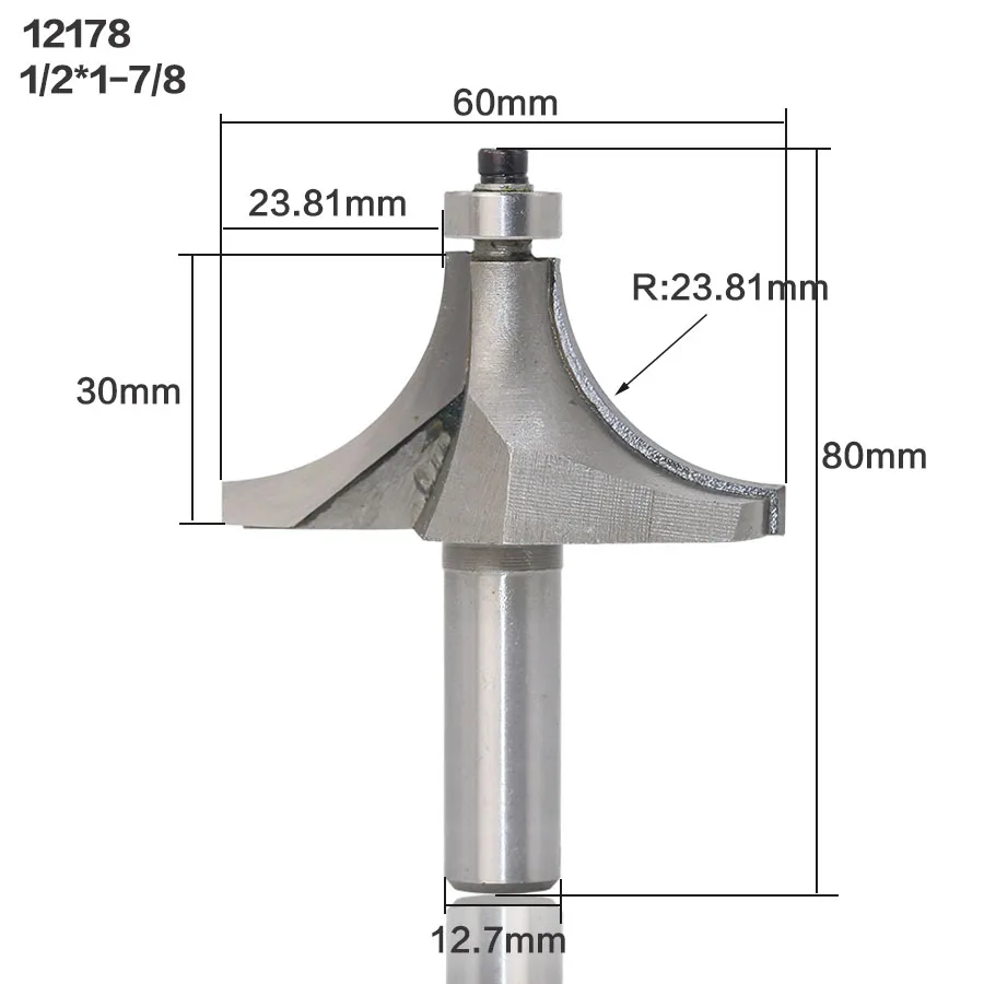 1 шт. круглый над фреза для отделки кромки бит-1/" Радиус-1/4" хвостовик деревообрабатывающий резак - Длина режущей кромки: 12178