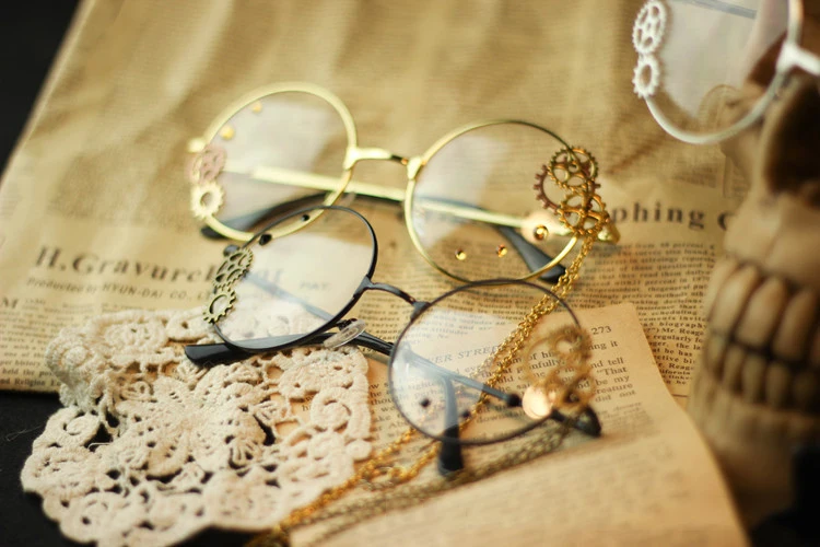 Sella ретро для женщин круглый стимпанк очки рамки дамы Лолита Harajuku стиль цепь украшения очки