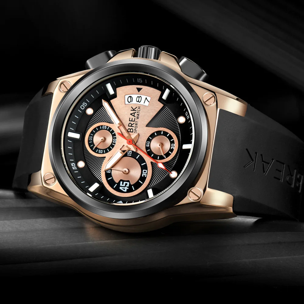Часы BREAK, мужские роскошные брендовые кварцевые часы, модные спортивные часы с хронографом, мужские часы 5623