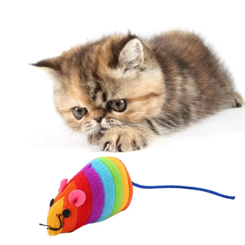 

New Pet Cat Toy Mouse Shape Cloth Toy Rainbow Color Interactive Toy