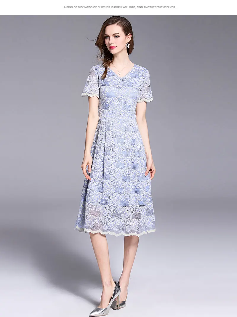 LUKAXSIKAX Новое Женское летнее платье высокого качества с цветочным кружевом подиумное платье с коротким рукавом и v-образным вырезом элегантное тонкое вечернее платье