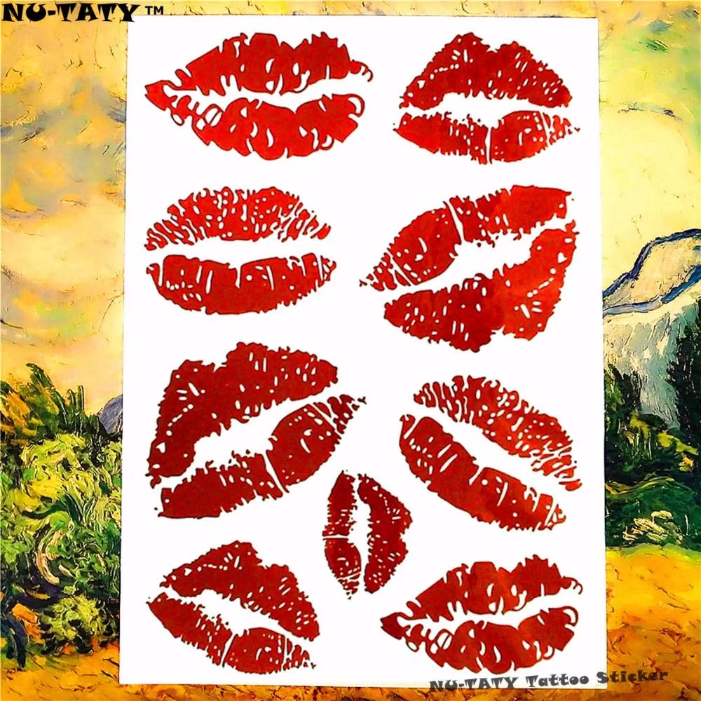 نو-TATY مثير أحمر الشفاه المؤقتة الوشم الجسم الفن فلاش الوشم ملصقات 17*10 سنتيمتر للماء وهمية الوشم سيارة التصميم جدار ملصقا