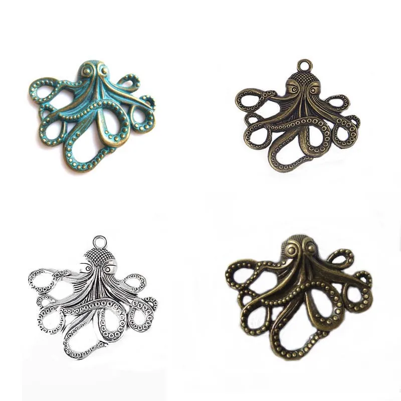 

8PCS Vintage Silver/Bronze Octopus Charms Pendants Steampunk Nautical for DIY Necklace Jewelry Finding for Women Men Gift