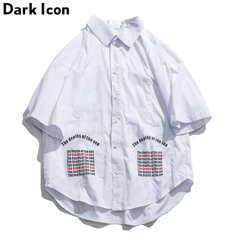 

Dark Icon Front Big Pockets Oversized Shirts Summer Short Sleeve Hi-end Fashion Hip Hop Shirts Boy Shirts