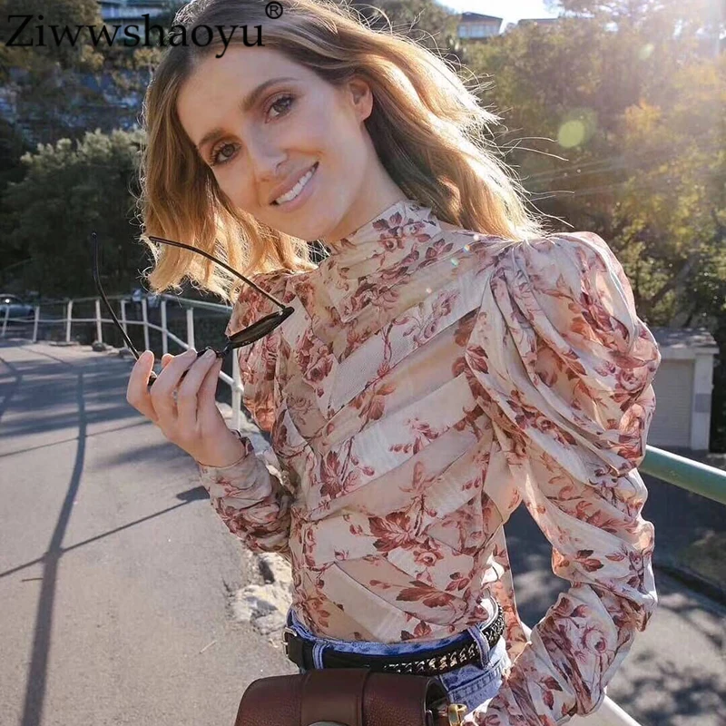Ziwwshaoyu Temperament Slim Silk shirt Vintage Spliced Print Striped shirt 2018 Fall Winter Designer Runway New Women