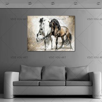 

Handmade Retro Nostalgia Brown Horse Dance Original living Room Animal Oil Painting On Canvas Wall Pictures For Home Decoration