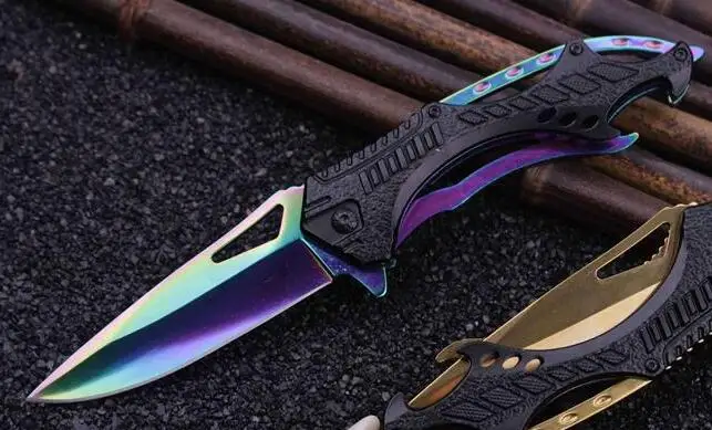 Складной нож черный титановый тактический карманный нож спасательный нож алюминиевая ручка Походный охотничий нож - Цвет: multicolor