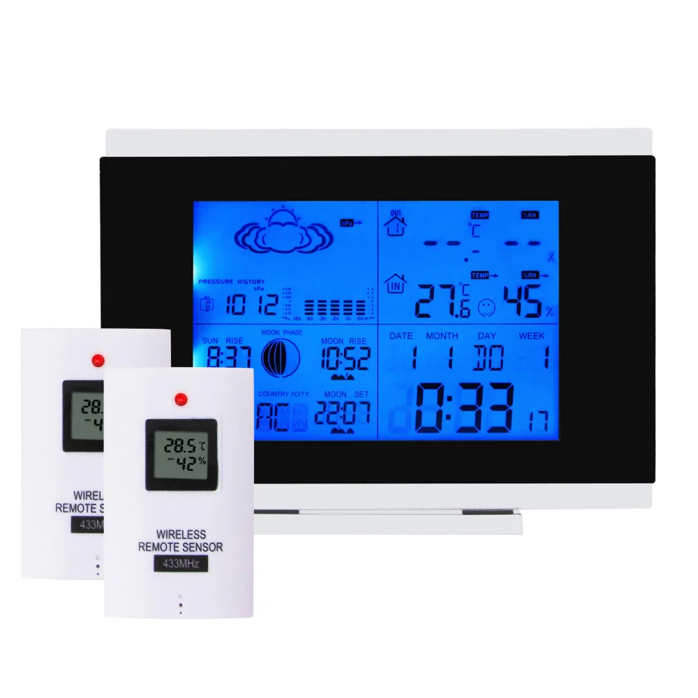 

Digital Indoor Outdoor Wireless Weather Station Temperature Humidity RH Date Radio RCC DST F/C Controlled Clock + 2 sensors
