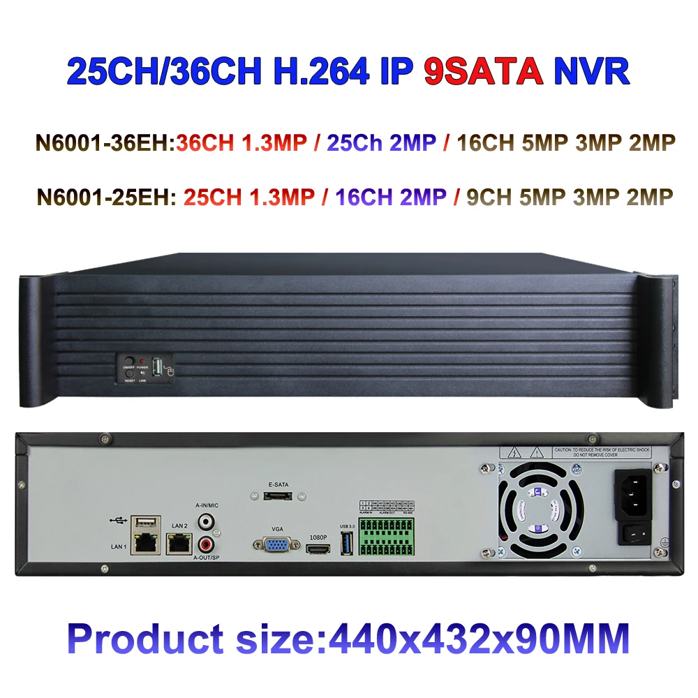 36ch 25ch NVR опционально видеонаблюдения NVR Поддержка 5mp/3mp/2mp/1mp IP Камера входов, VGA и HDMI Выход ONVIF P2P сети видео Регистраторы